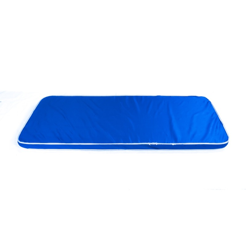 A blue mattress that fits in a camping tent