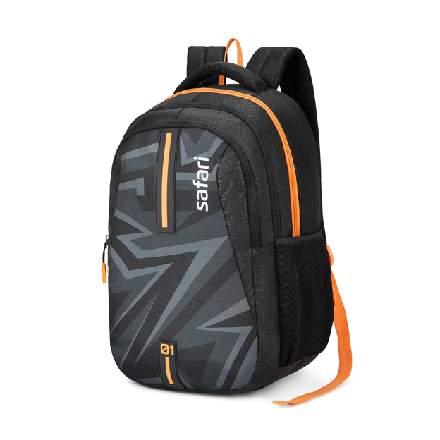 A black and orange lightweight safari bag used to carry essentials on trip