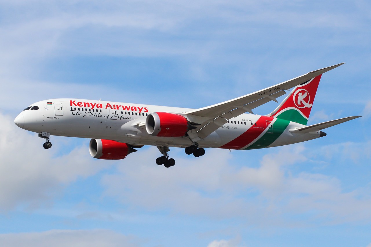 A Kenya Airways plane in the air